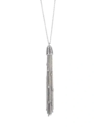 Shop Alexis Bittar Rhodium-plated Cascading Crystal Tassel Pendant Necklace In Silver
