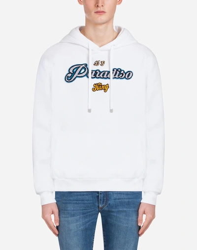 Shop Dolce & Gabbana Cotton Sweatshirt With Patches And Hood In White