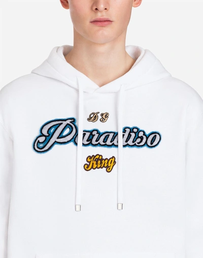 Shop Dolce & Gabbana Cotton Sweatshirt With Patches And Hood In White