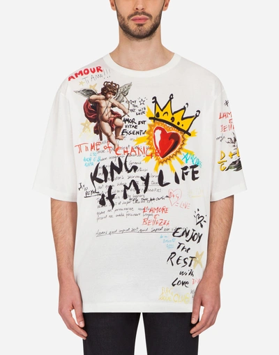 Dolce & Gabbana Oversize Mural Printed Cotton T-shirt In White | ModeSens