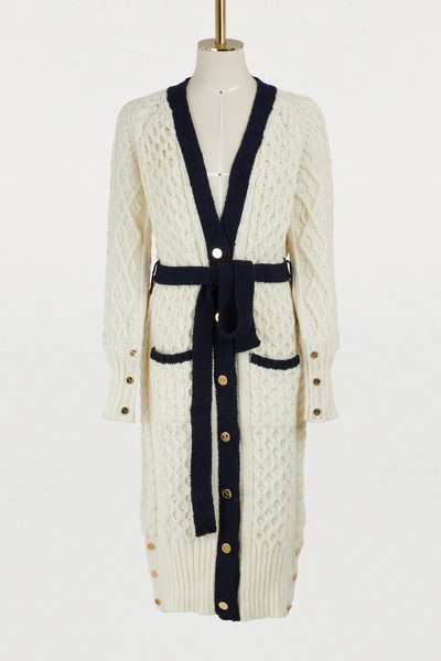 Shop Thom Browne Wool And Mohair Maxi Cardigan In White