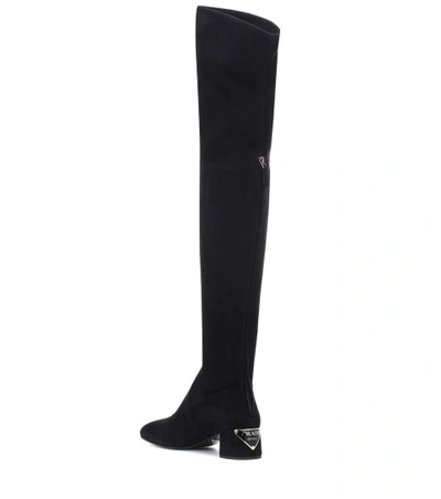 Shop Prada Suede Over-the-knee Boots In Black