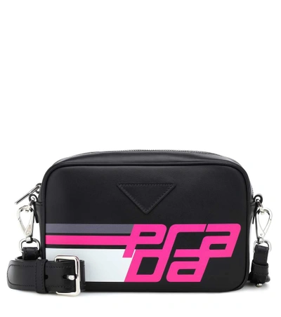 Shop Prada Leather Crossbody Bag In Black