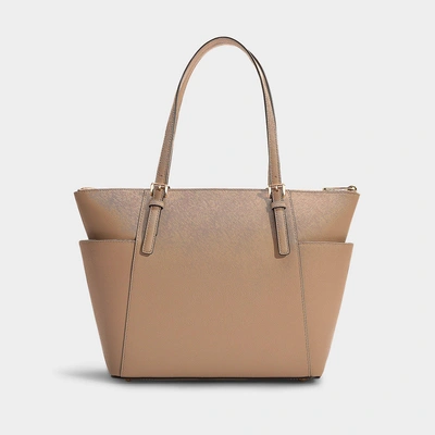 Shop Michael Michael Kors | Jet Set Item East/west Top Zip Tote Bag In Truffle Grained Calfskin