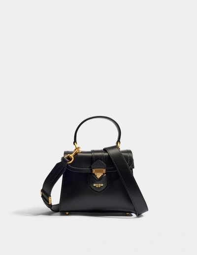 Hidden Lock Shoulder Bag In Black Calfskin