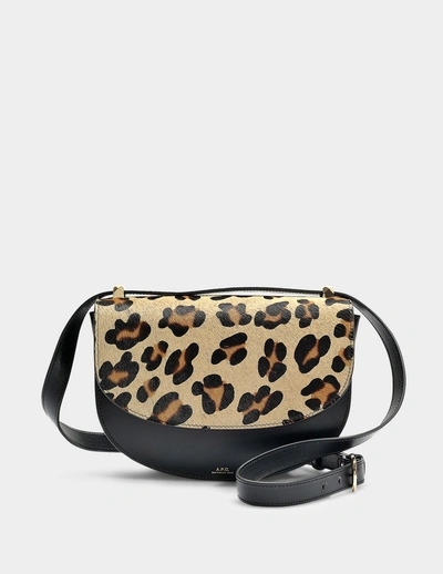 APC A.P.C. | Lausanne Bag in Black Calfskin with Leopard Printed Flap 
