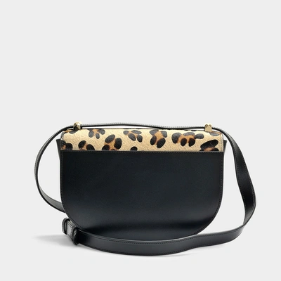 APC A.P.C. | Lausanne Bag in Black Calfskin with Leopard Printed Flap 