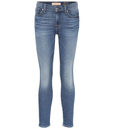 Shop 7 For All Mankind Ankle Cropped Mid-rise Skinny Jeans In Blue