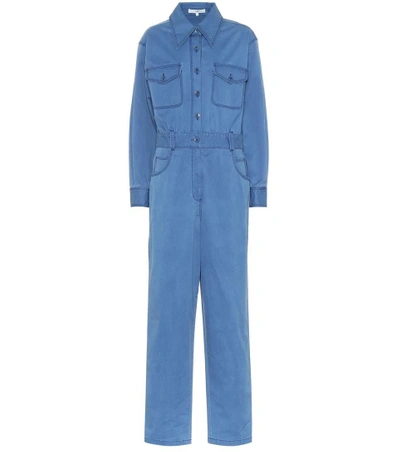Shop Tibi Stretch Cotton Twill Jumpsuit In Blue
