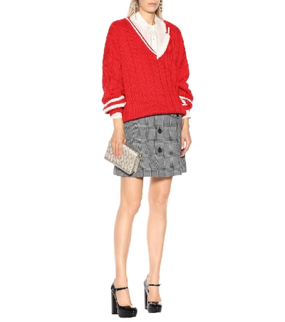 Shop Miu Miu Checked Wool-blend Miniskirt In Grey