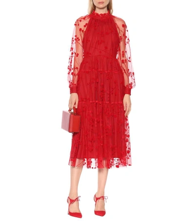 Shop Co Flocked Tulle Dress In Red