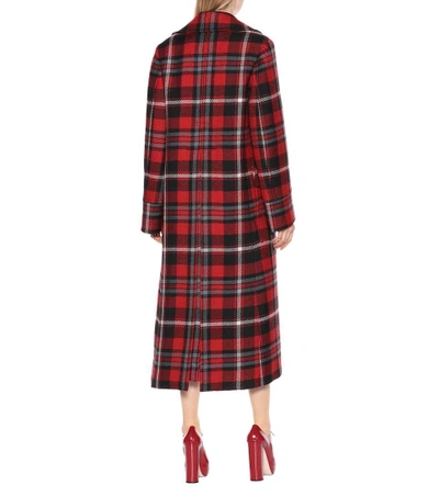 Shop Miu Miu Checked Wool Coat In Red