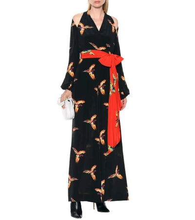 Shop Diane Von Furstenberg Bird-printed Silk Jumpsuit In Black