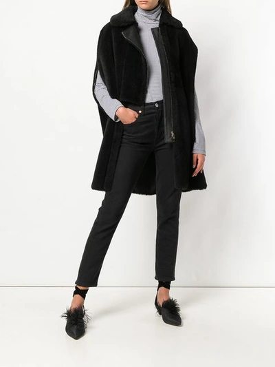Shop Lanvin Sleeveless Fur Coat - Black