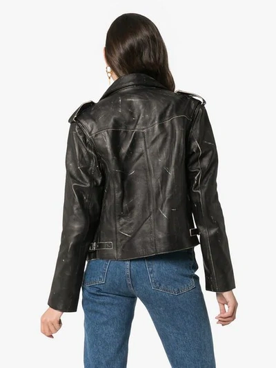 Shop Lot Lthr Zip Front Cropped Leather Biker Jacket In Black