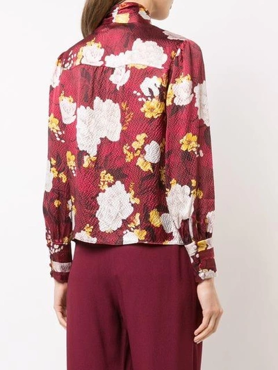 Shop Alice And Olivia Floral Print Tie Neck Blouse In Red