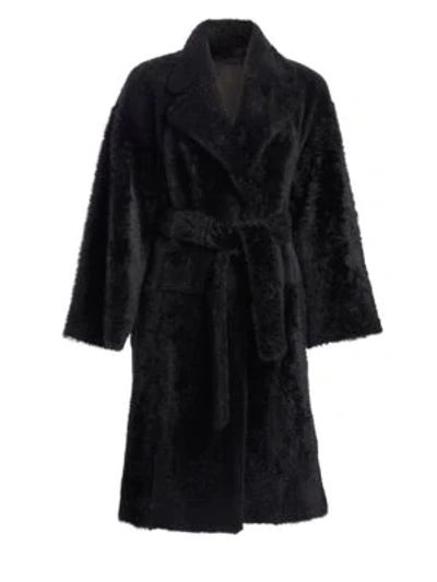 Shop Theory Shearling Robe Coat In Black