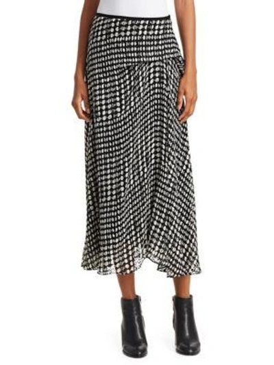 Shop Theory Stretch Silk Printed Side Drape Midi Skirt In Black Multi