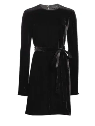 Shop Theory Velvet Tie-waist Shift Dress In Black
