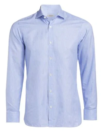 Shop Z Zegna Soft Touch Stripe Cotton Button-down Shirt In Blue White Stripe