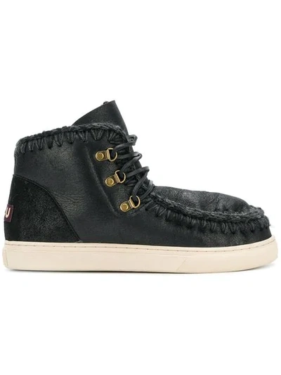 Shop Mou Lace-up Eskimo Boots In Black