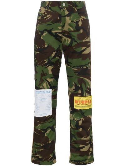 Shop Martine Rose Camouflage Print Patch Trousers - Green