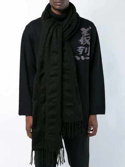 Shop Yohji Yamamoto Fringed Hem Long Scarf In Black