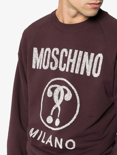 Shop Moschino Logo Printed Cotton Jumper - Red