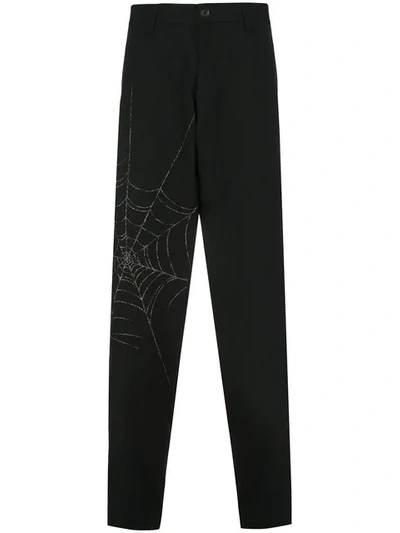 Shop Yohji Yamamoto Spider Web Print Trousers In Black