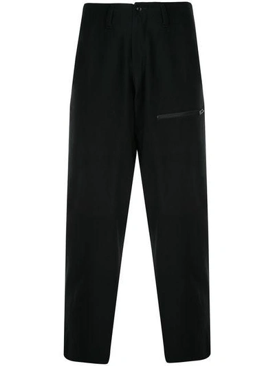 Shop Yohji Yamamoto Zip Pocket Tapered Trousers In Black