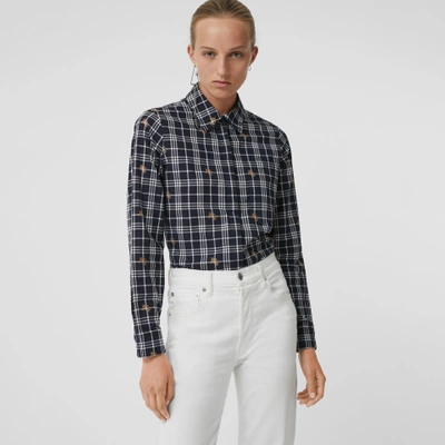 Shop Burberry Equestrian Knight Check Cotton Shirt In Navy