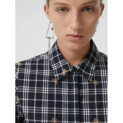 Shop Burberry Equestrian Knight Check Cotton Shirt In Navy
