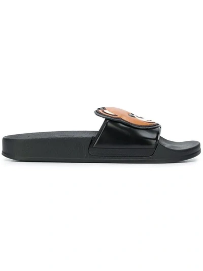 Shop Moschino Teddy Bear Slides In Black