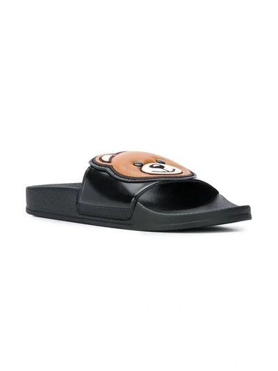 Shop Moschino Teddy Bear Slides In Black