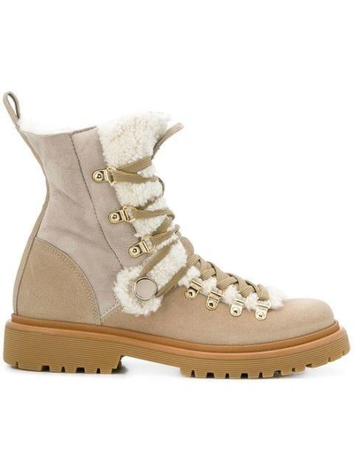 Shop Moncler Berenice Shearling Boots In Neutrals
