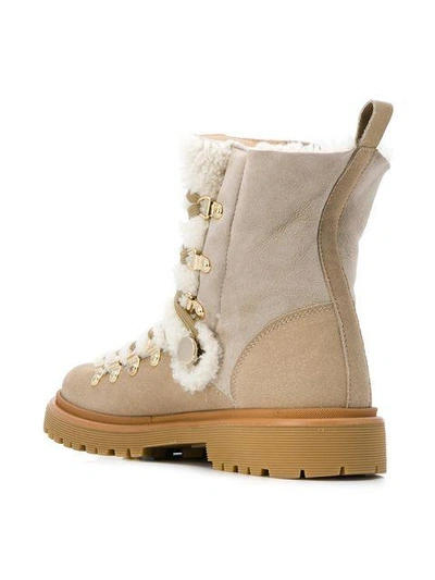 Shop Moncler Berenice Shearling Boots In Neutrals