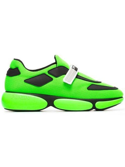 Shop Prada Neon Green Cloudburst 40 Leather Trainers