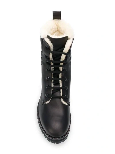 Shop Bottega Veneta Fur-lined Lace-up Ankle Boots - Black