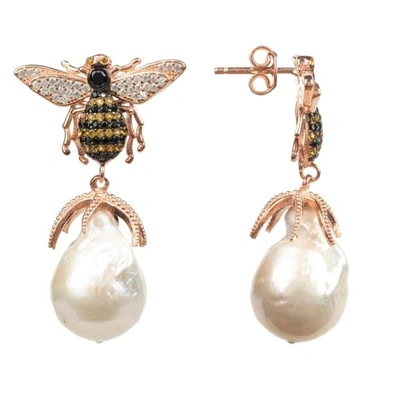 Latelita London Honey Bee Baroque Pearl Drop Earring Rosegold