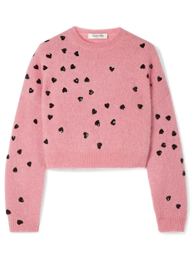 Shop Valentino Cropped Embellished Sweater