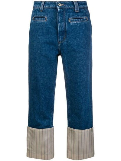Shop Loewe Striped Cuff Jeans In Blue