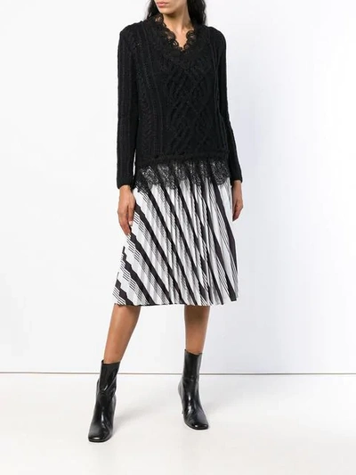 Shop Ermanno Scervino Lace Trim Cable Knit Sweater - Black