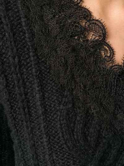 Shop Ermanno Scervino Lace Trim Cable Knit Sweater - Black