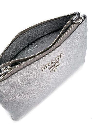 Shop Prada Logo Cross Body Bag - Metallic