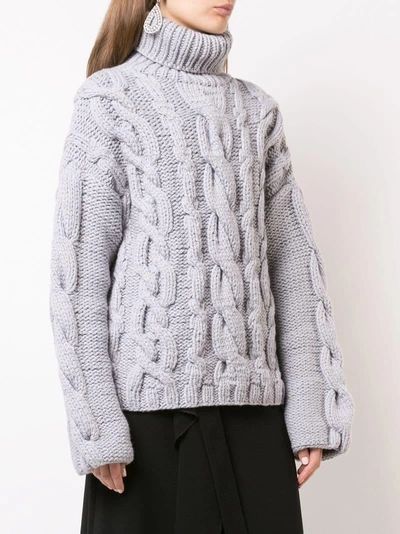 Shop Marina Moscone Chunky Knit Roll Neck Jumper - Grey