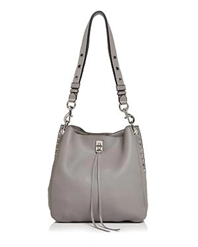 Shop Rebecca Minkoff Darren Leather Shoulder Bag In Gray/silver