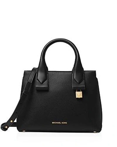 Shop Michael Michael Kors Rollins Small Leather Crossbody Satchel In Black/gold