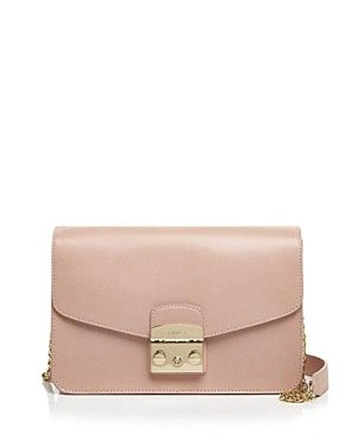 Shop Furla Metropolis Small Leather Shoulder Bag In Moonstone Pink/gold
