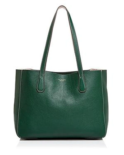Shop Tory Burch Perry Small Leather Tote In Norwood Green/gold