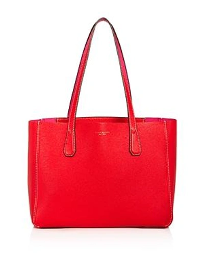 Shop Tory Burch Perry Small Leather Tote In Brilliant Red/gold